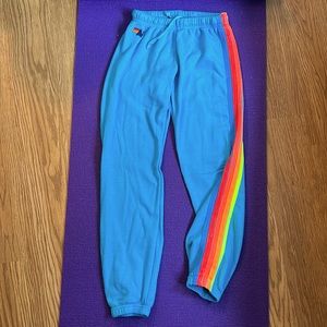 Aviator Nation electric blue with rainbow stripe sweatpants - size M, NWOT